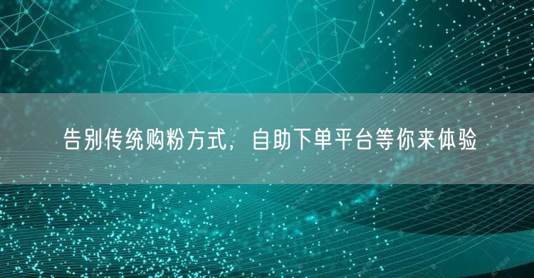 告别传统购粉方式，自助下单平台等你来体验