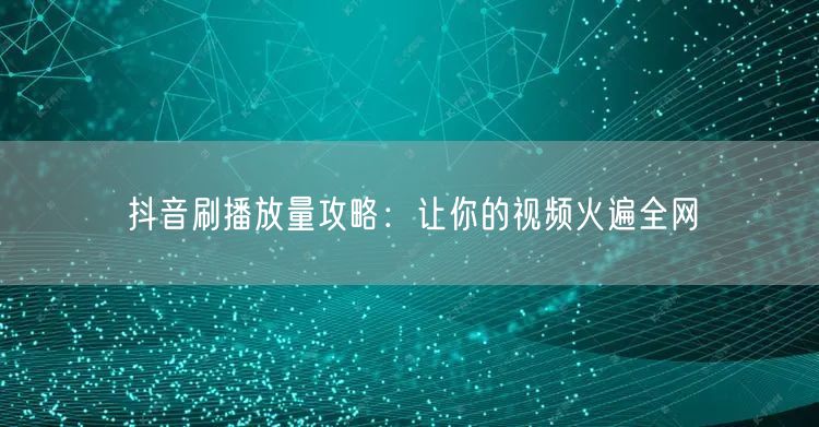 抖音刷播放量攻略:让你的视频火遍全网
