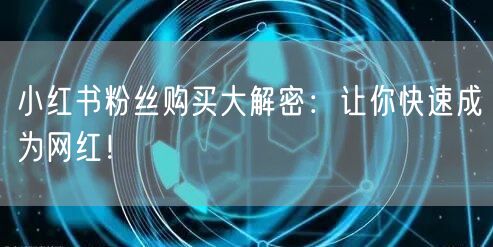 小红书粉丝购买大解密：让你快速成为网红！