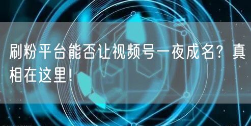 刷粉平台能否让视频号一夜成名?真相在这里!