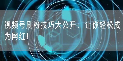 视频号刷粉技巧大公开：让你轻松成为网红！