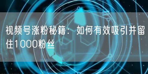 视频号涨粉秘籍：如何有效吸引并留住1000粉丝