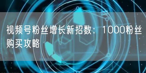 视频号粉丝增长新招数：1000粉丝购买攻略